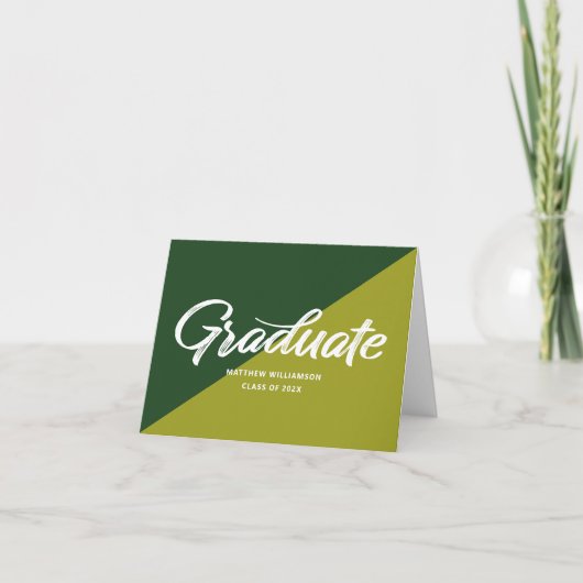 Groene afstuderen vet retro script pet icon eenvou bedankkaart (Voorkant)