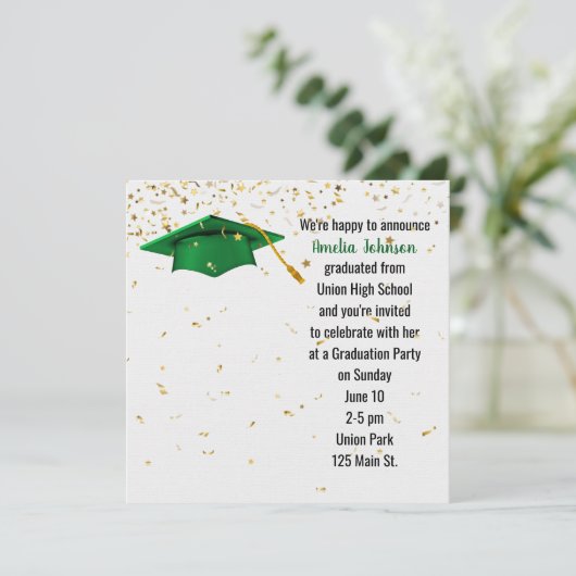 Groene afstueringskap met Gold Confetti Kaart (Staand voorkant)
