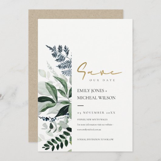 Groene afy Tropische Foliage slaat de datum op Uit Bedankkaart (Voorkant / Achterkant)