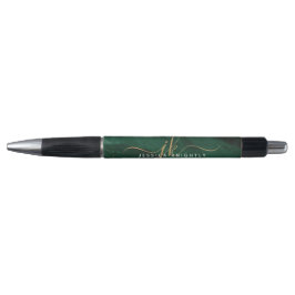 Groene agaat goud script monogram pen