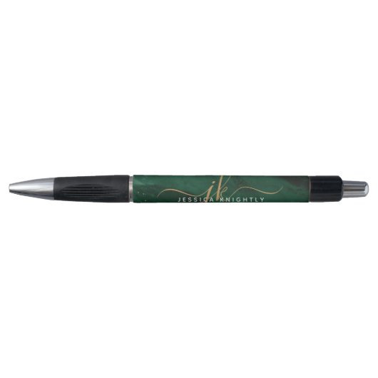 Groene agaat goud script monogram pen (Voorkant)
