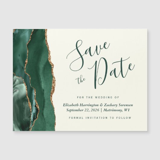 Groene Agaat Ivoor Magnetische Bruiloft Save the D (Voorkant)