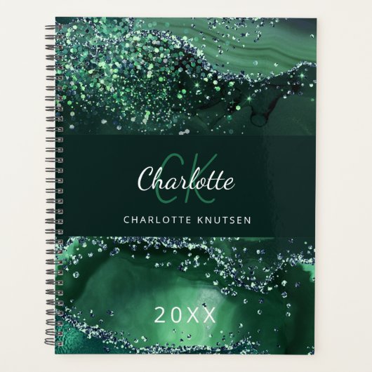 Groene Agaat marmer monogram 2025 Planner (Voorkant)