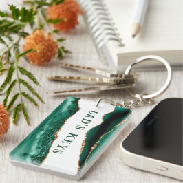 Groene agaat met gouden glinster randen papa's sle sleutelhanger