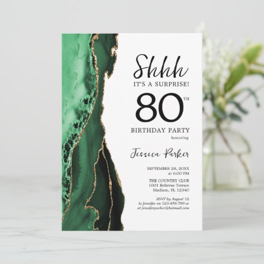 Groene Agaat Wit Goud Verrassing 80e Verjaardag Kaart (Staand voorkant)