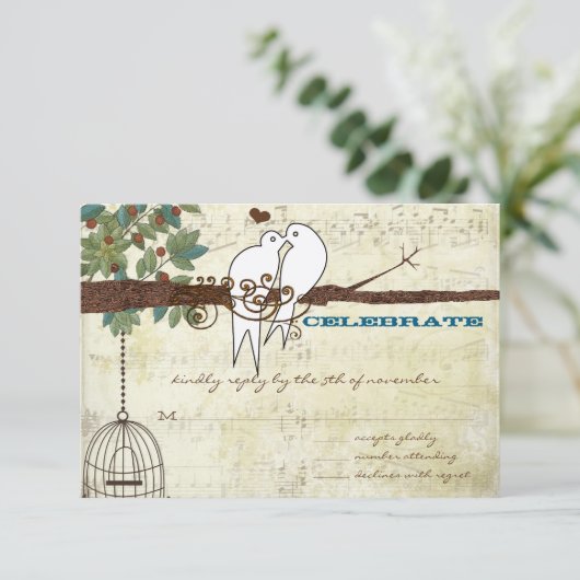 Groene Agapornis Vogels in een Boom Trouw RSVP Kaart (Staand voorkant)