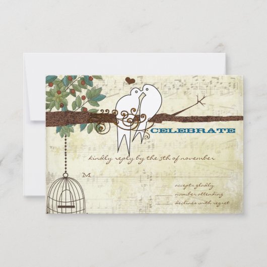 Groene Agapornis Vogels in een Boom Trouwfeest RSV Kaart (Voorkant)