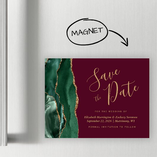 Groene Agate Burgundy Magnetische Save the Date