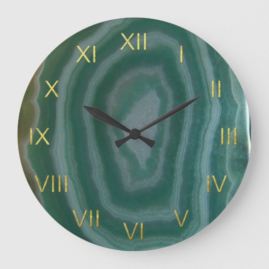 Groene Agate Clock met Faux Gold Foil Numbers Grote Klok (Voorkant)
