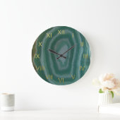 Groene Agate Clock met Faux Gold Foil Numbers Grote Klok (Huis)