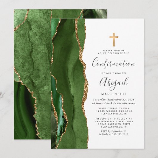 Groene Agate Gouden Glitter Bevestiging Kaart (Voorkant / Achterkant)