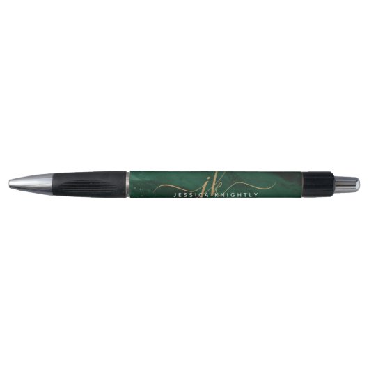Groene Agate Gouden Schrift Monogram Pen (Voorkant)