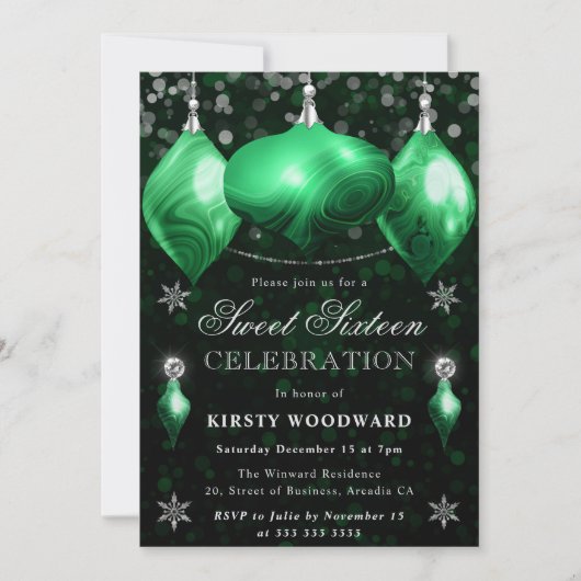 Groene Agate Kralen Kerst Sweet 16 Kaart (Voorkant)