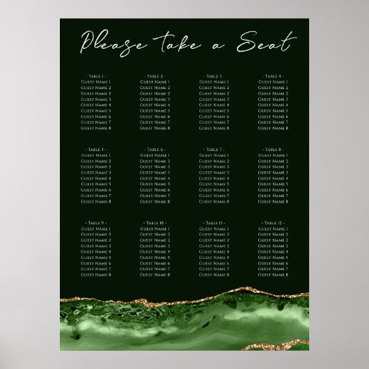 Groene agate Wedding Seating Chart Poster (Voorkant)