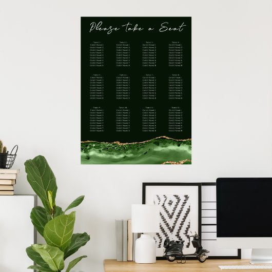 Groene agate Wedding Seating Chart Poster (Thuiskantoor)