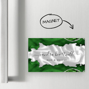 Groene Agate Zilveren Glitter Luxe Magnetisch Visitekaartje