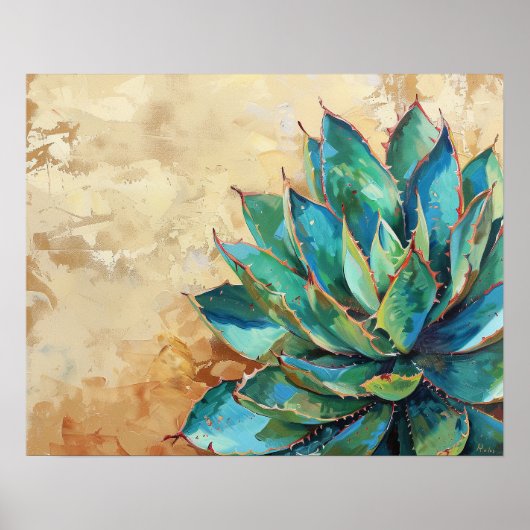 Groene Agave Cactus Zuidwest Schilderij Poster (Voorkant)