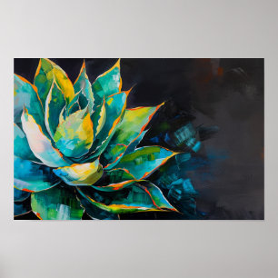 Groene Agave Cactus Zuidwest Schilderij Zwart Poster