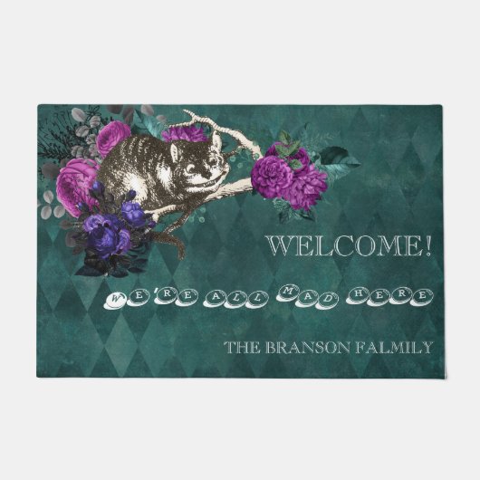 -groene Alice in Wonderland Cheshire Cat Deurmat (Voorkant)