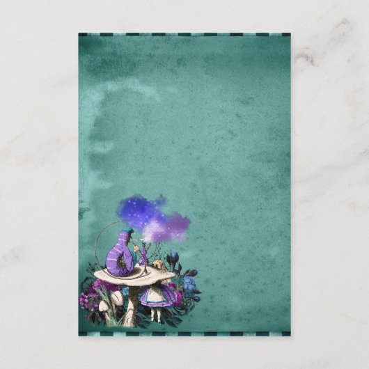 -groene Alice in Wonderland Wedding Details Informatiekaartje (Achterkant)
