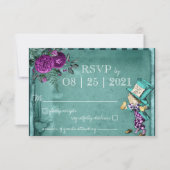  groene Alice in Wonderland Wedding RSVP (Voorkant)