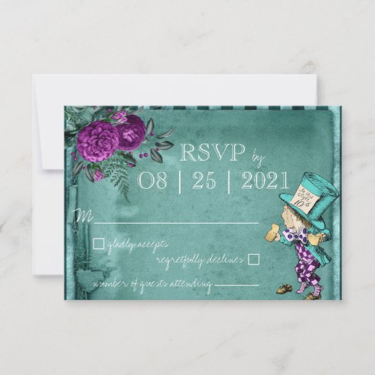  groene Alice in Wonderland Wedding RSVP (Voorkant)