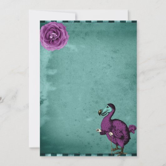 groene Alice in Wonderland Wedding Save The Date (Achterkant)