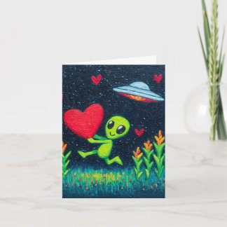 Groene Alien 4x6 Valentijnkaart Kaart