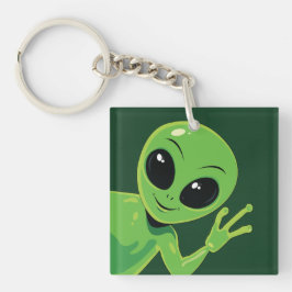Groene Alien die Waving Cartoon Vriendelijke Buite Sleutelhanger