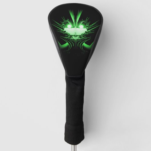 Groene Alien Dragon met gloeiende ogen Golfheadcover (Voorkant)