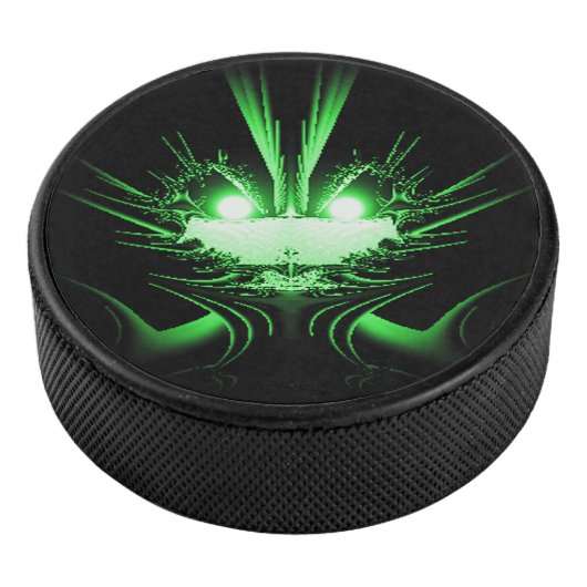 Groene Alien Dragon met gloeiende ogen Hockey Puck (3/4)