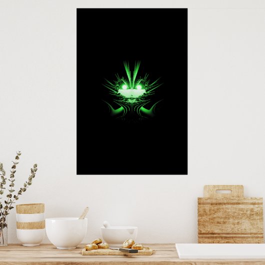 Groene Alien Dragon met gloeiende ogen Poster (Keuken)