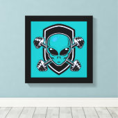 Groene Alien Gym Gespannen Canvasprint Canvas Afdruk (Insitu (Houten vloer))