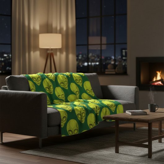 Groene Alien Head Fleece Deken