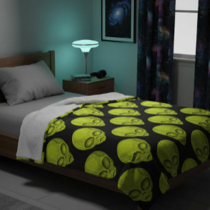 Groene Alien Head Fleece Deken