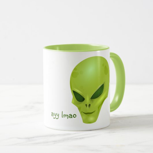 Groene Alien Head Mok (ayy lmao) (Voorkant rechts)