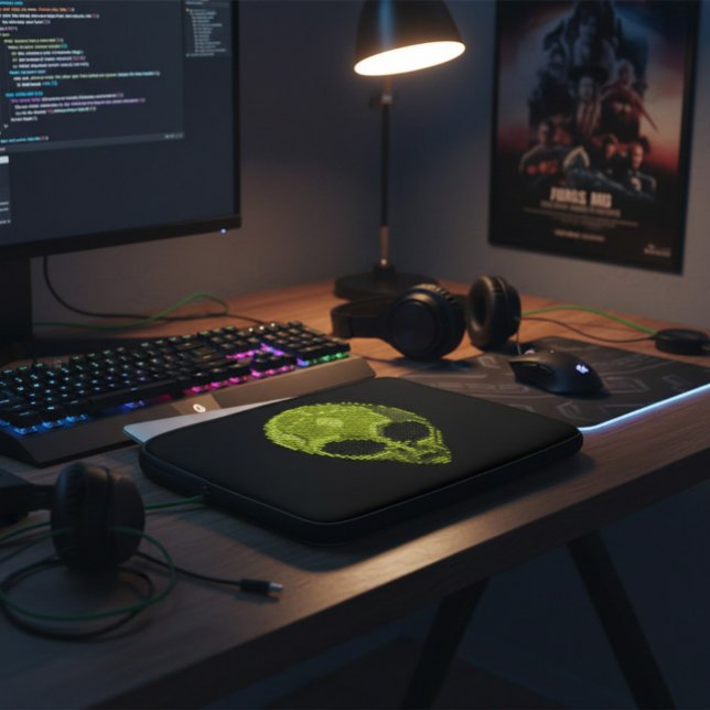 Groene Alien Hoofd Geek Laptop Hoes (Creator heeft geüpload)