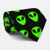 Groene Alien-hoofden Stropdas (Opgerold)