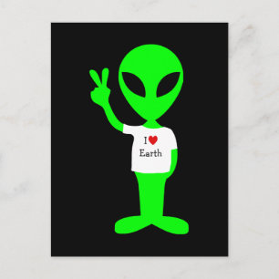 Groene Alien: "I Love Earth" Briefkaart