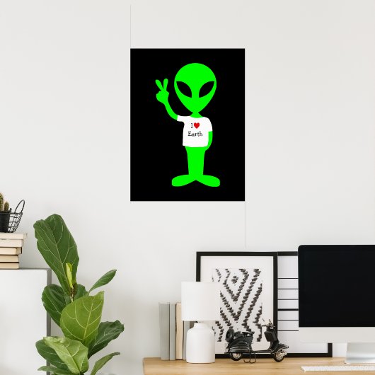 Groene Alien: "I Love Earth" Poster (Thuiskantoor)