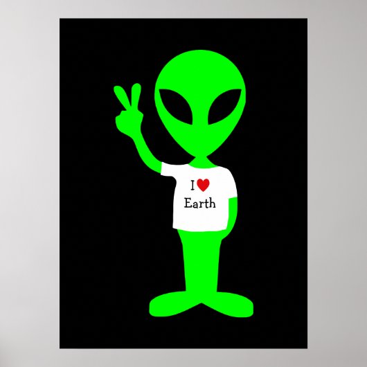 Groene Alien: "I Love Earth" Poster (Voorkant)