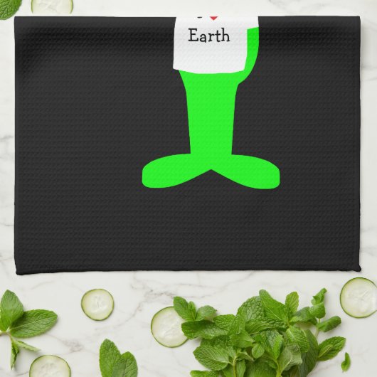 Groene Alien: "I Love Earth" Theedoek (Gevouwen)