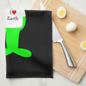 Groene Alien: "I Love Earth" Theedoek (Quarter Fold)