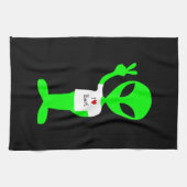 Groene Alien: "I Love Earth" Theedoek (Horizontaal)