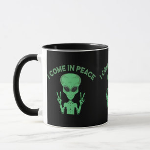 Groene Alien Ik Kom In Vrede Buitenaards UFO Mok