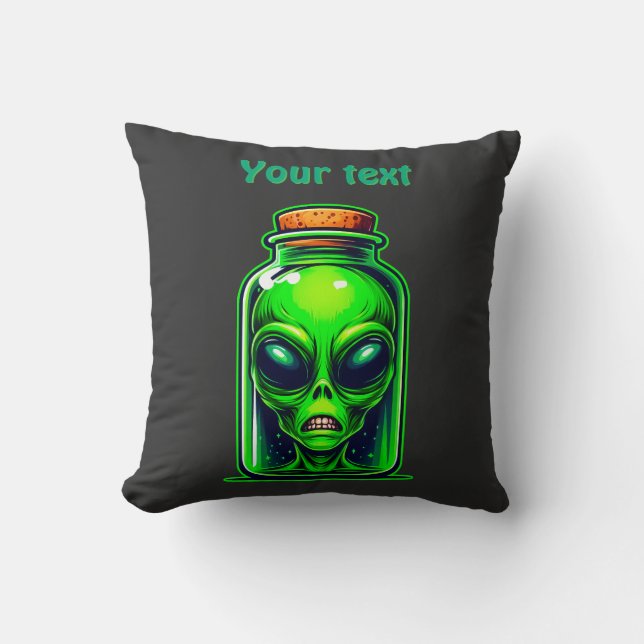 Groene Alien in een fles Neon Sci-Fi Illustratie Kussen (Voorkant)