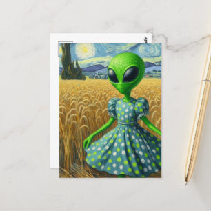 Groene Alien in een tarweveld Briefkaart