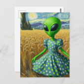 Groene Alien in een tarweveld Briefkaart (Voorkant / Achterkant)