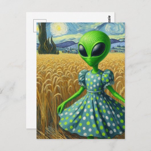 Groene Alien in een tarweveld Briefkaart (Voorkant / Achterkant)