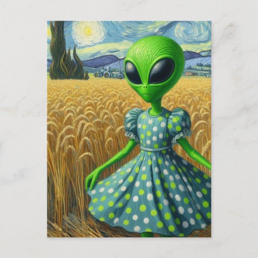 Groene Alien in een tarweveld Briefkaart (Voorkant)